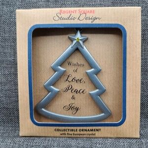 Regent Square Tree Ornament 2.75" Pewter 'Wishes of Love Peace Joy' NEW